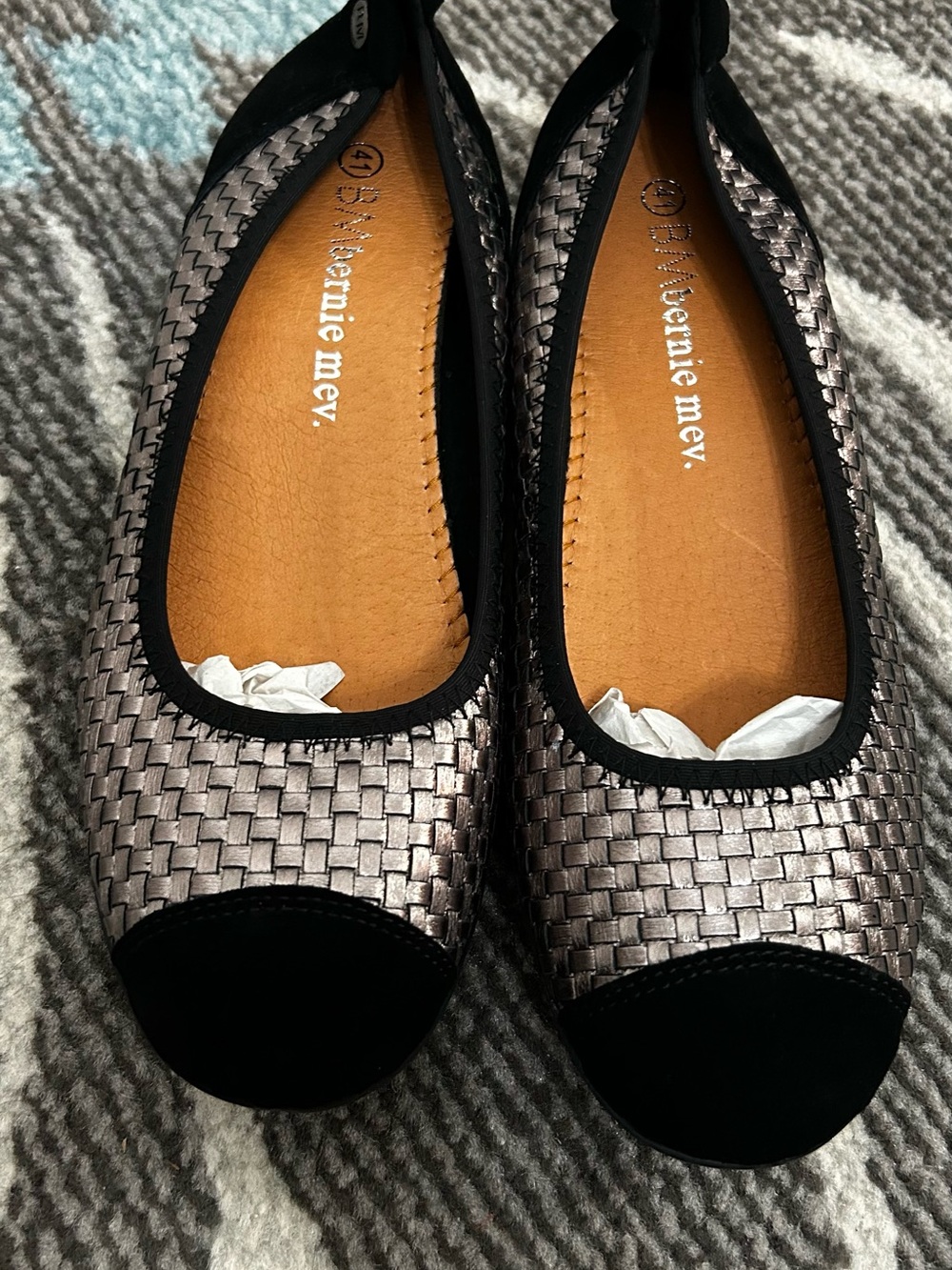 Bernie Mev Bella Me Metallic Woven Cap Toe Ballet Flats - Silver/Black